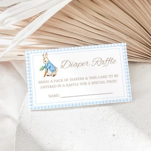 Invitation de billets de tombola de couches-culottes Peter Rabbit encarts garçon Idées de baby shower Peter Rabbit Téléchargement instantané 0104