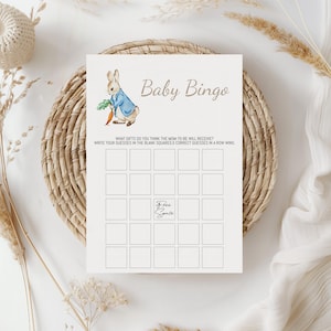 Peter Rabbit baby bingokaart jongen konijn babyshower bingo blauw konijn thema spelactiviteit sjabloon Instant Download 0104