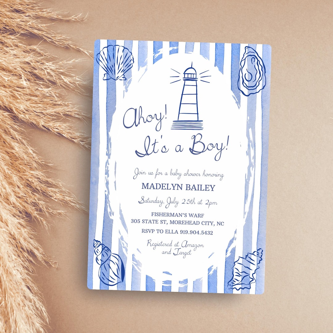 Ahoy It's A Boy Baby Shower Invitation Nautical Shell Baby Shower ...