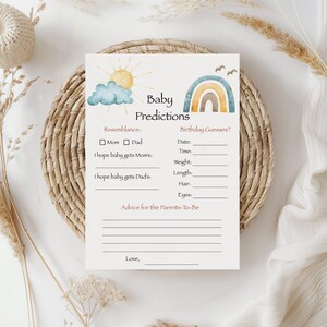 Sunshine Baby voorspellingen kaart Here Comes The Son Advies voor ouders Sun Baby Shower Game Boho Baby strooi activiteit Instant Download 0032