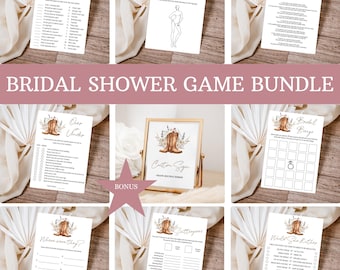 Zestaw gier Western Boots Bridal Shower Game Bundle Edytowalne gry i aktywności Cowgirl Country Rustic Dostosowywalny znak Buty i gry Brunch 0107