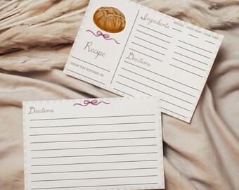 Bread Recipe Card Template Kitchen Bridal Shower Sourdough Baking Theme Baking Bread Recipe Printable Card 0092
