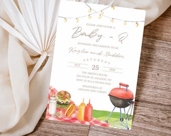 BBQ Baby Shower Invitation Baby-Q Couples Baby Shower Invite Backyard Baby Shower Theme Barbeque Party Gender Neutral Editable Template 0094