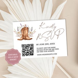 cowboy boots QR rsvp card on placemat