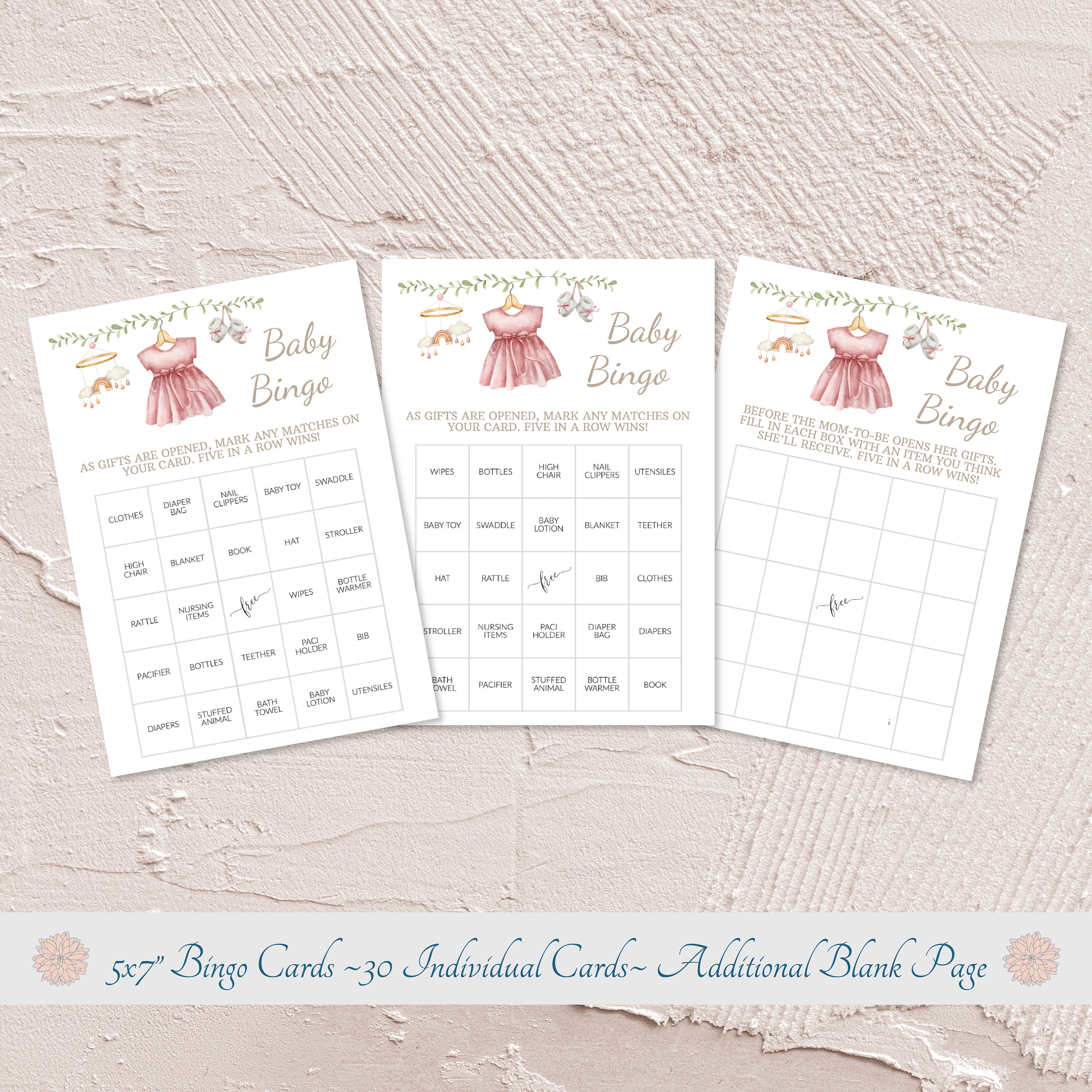 Girl Baby Shower Bingo, Printable Bingo Cards, Instant Download, Pre ...