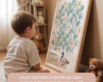 Duck Baby Shower Guestbook Sign Balloon Nursery Wall Art Mallard Duck Baby Shower Guest Sign 1st Birthday Boy Instant Download 0073 0097