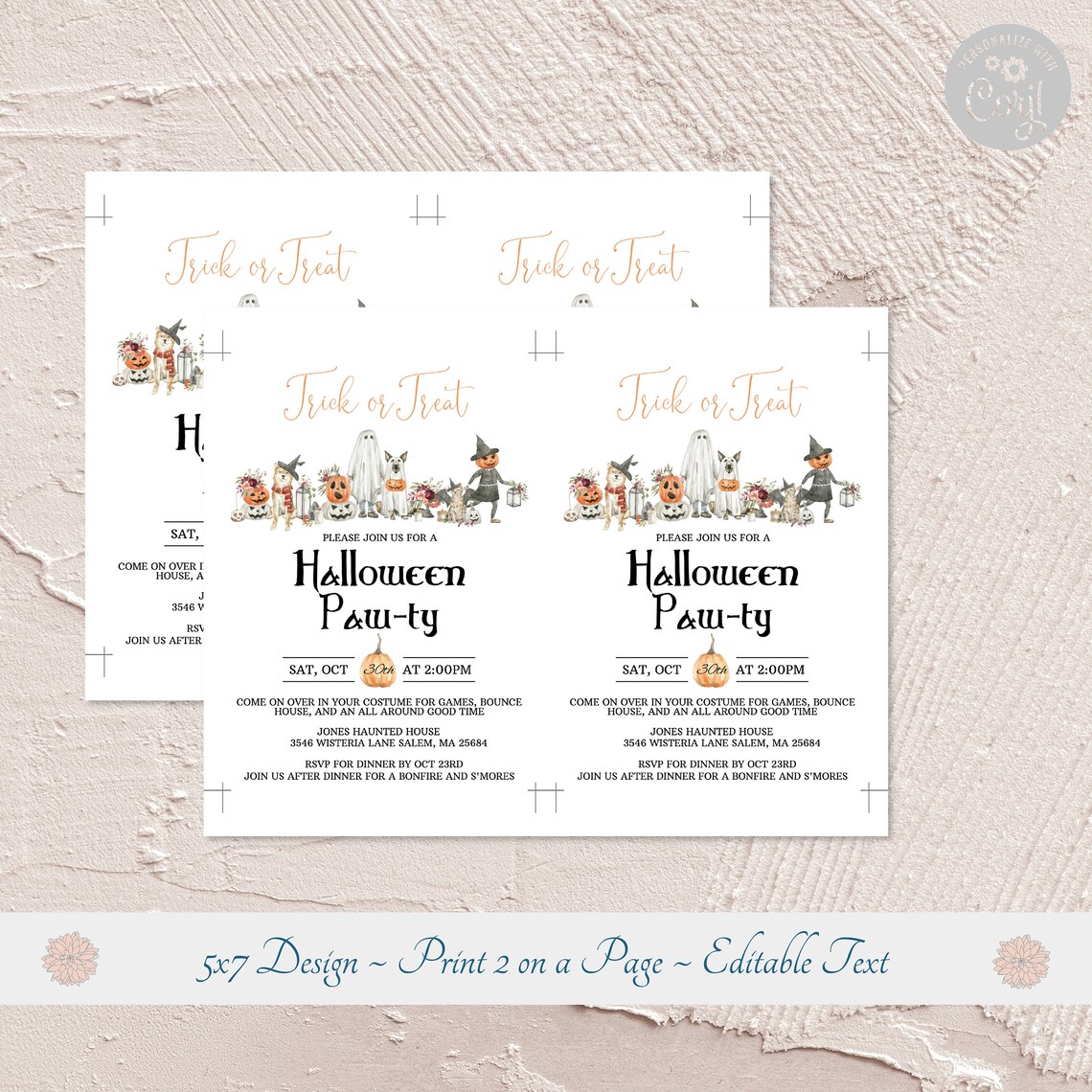 Halloween Party Invitation Dog Halloween Party Invite Etsy