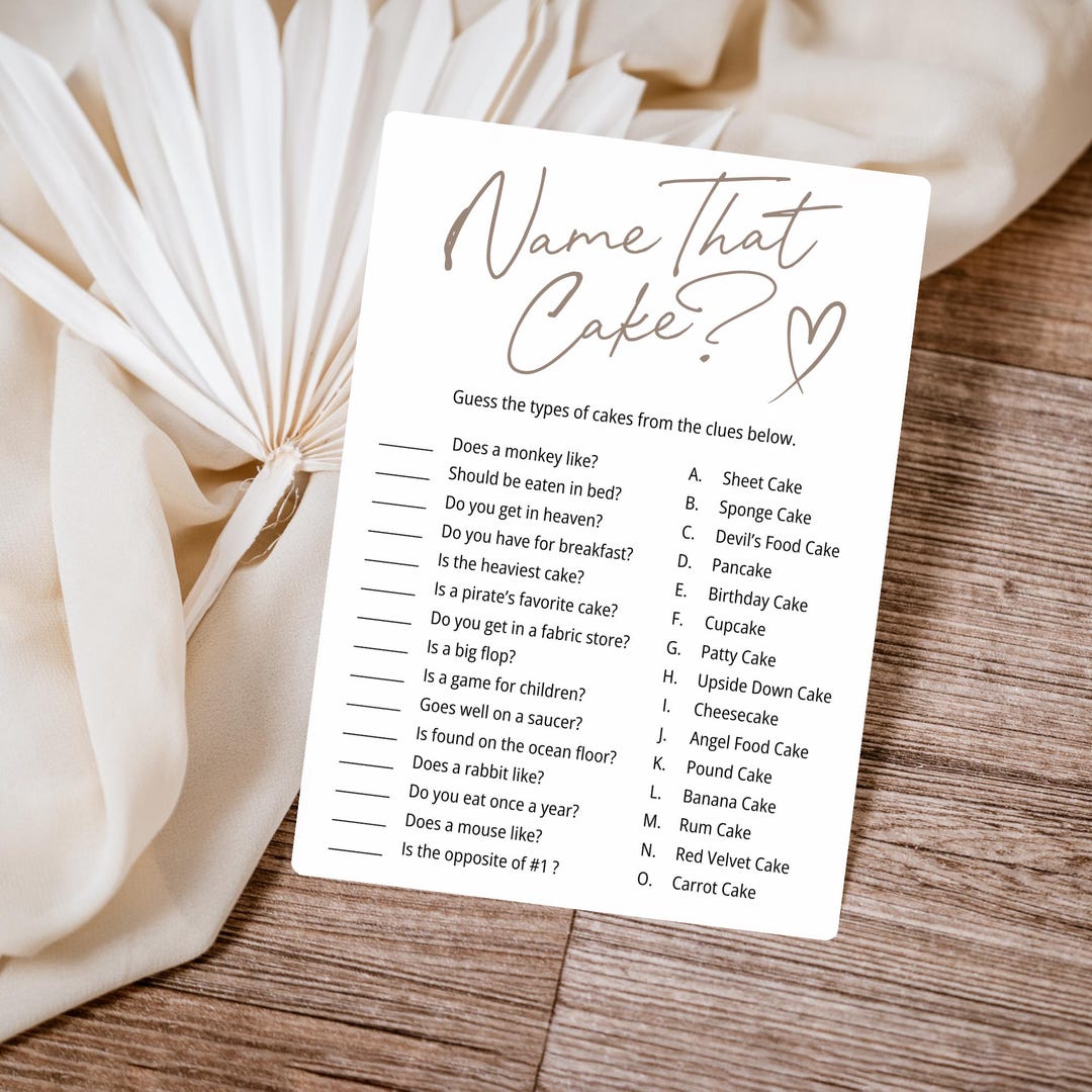 Name That Cake Game Modern Bridal Shower Game Instant Download Fun ...