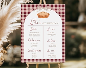 Cutie Pie Geburtstag Meilenstein Zeichen Torte 1st Geburtstag Meilenstein Zeichen erster Geburtstag Torte Stat Pie Party Dekor bearbeitbare Vorlage Poster 0058