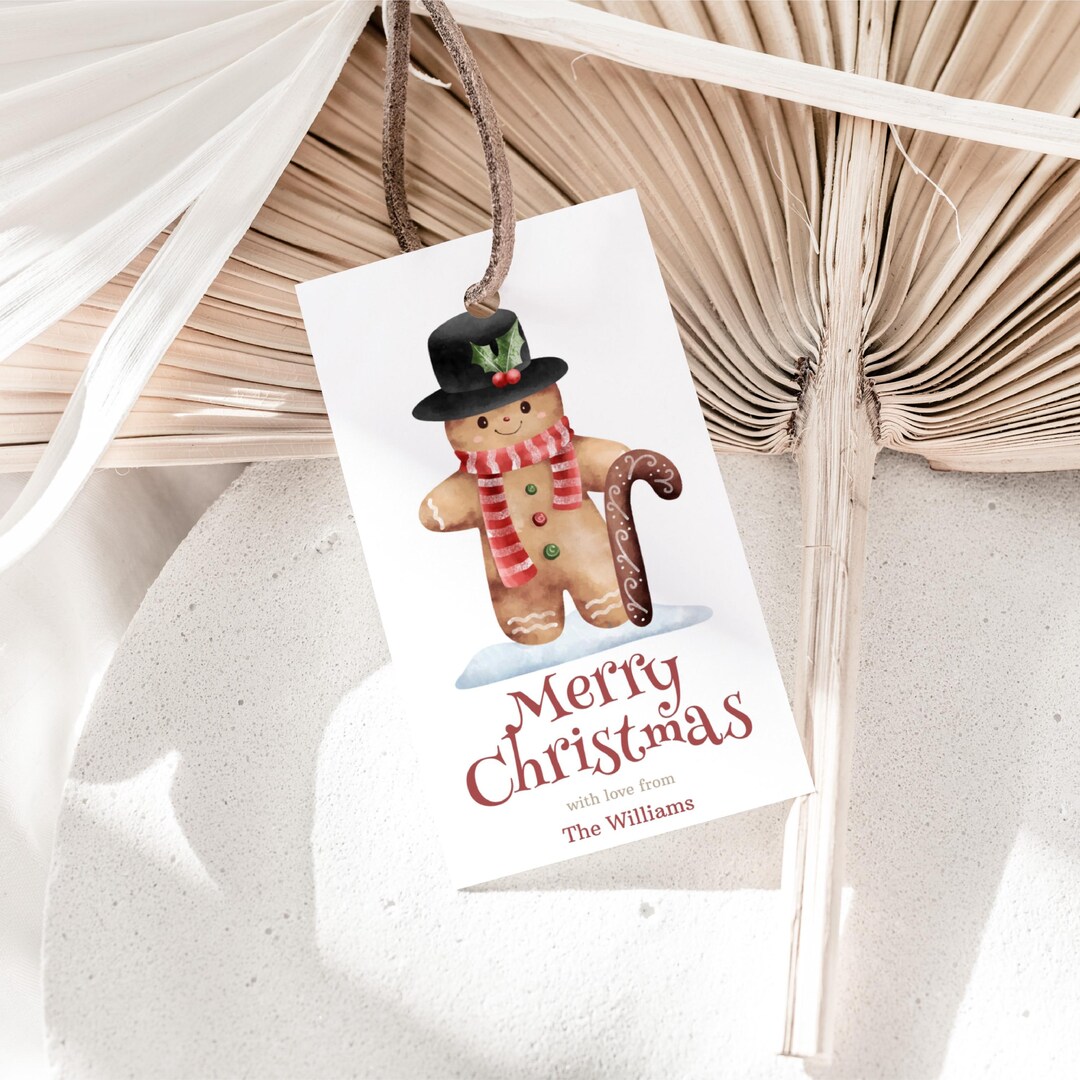 Gingerbread Man Merry Christmas Gift Tag Printable, Printable Christmas ...