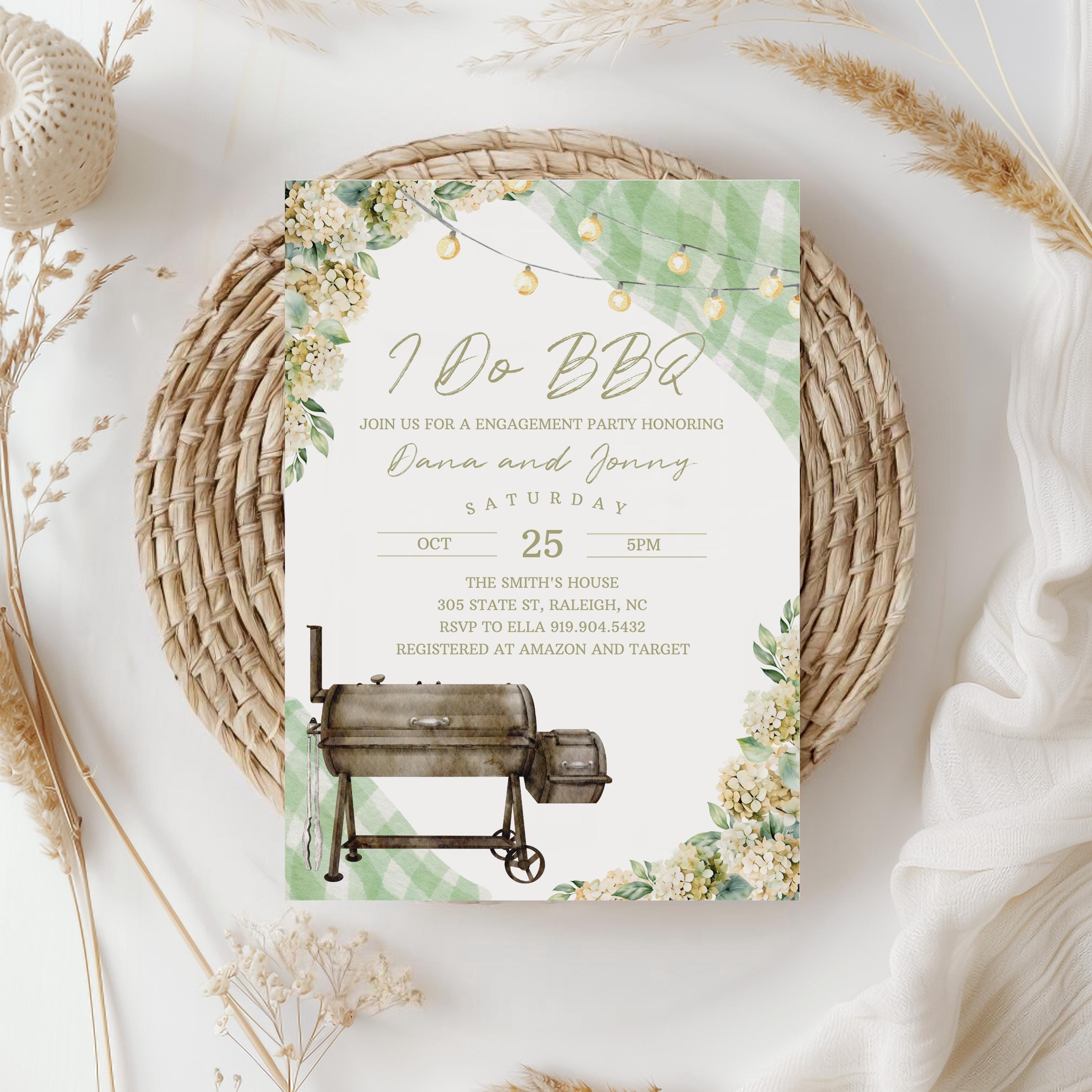 Green BBQ Couples Shower Invitation I do BBQ Wedding Shower Invite Backyard Engagement Party White Floral BBQ Bridal Shower Editable 0095