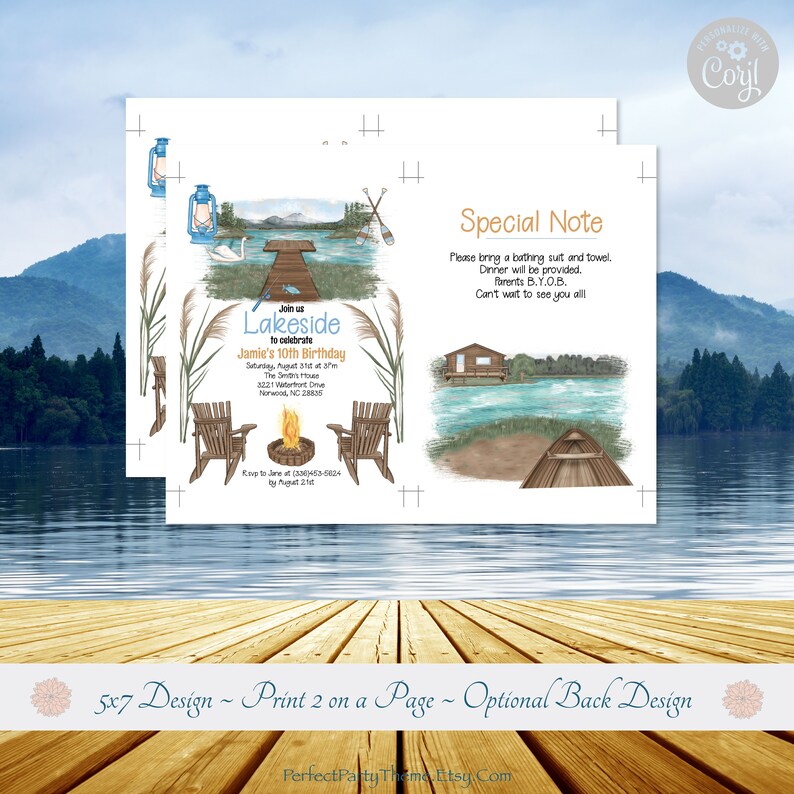 Editable Lake Party Invitation Lake Birthday Invitation Etsy