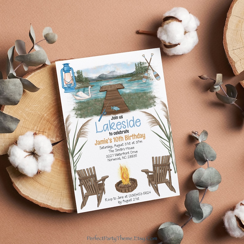 Editable Lake Party Invitation Lake Birthday Invitation Etsy