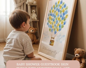 Hot Air Balloon Baby Shower Guestbook Sign Balloon Nursery Wall Art Blue Boy Alternate Guest Book Printable 0005