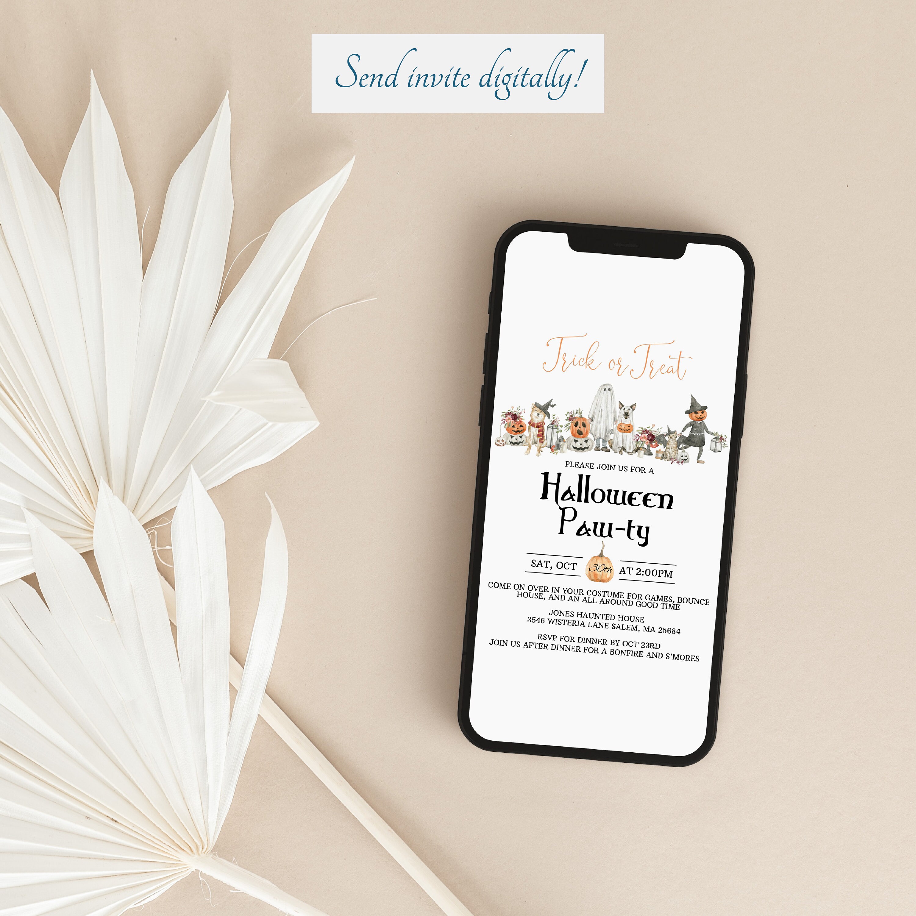 Halloween Party Invitation Dog Halloween Party Invite Etsy