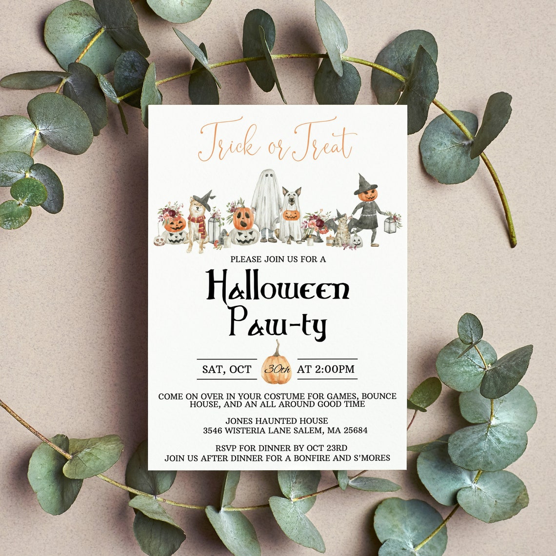 Halloween Party Invitation Dog Halloween Party Invite Etsy