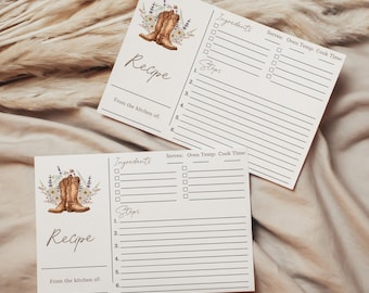 Boots and Brunch Recipe Card Template Western Boots Bridal Shower Theme Wildflower Country Rustic Cowgirl Farm Wedding Shower Printable 0107