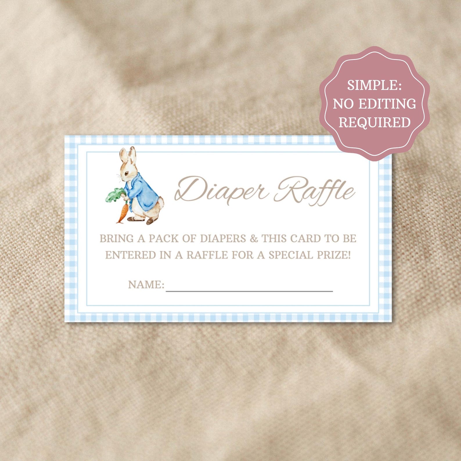 Peter Rabbit Diaper Raffle Sign Peter Rabbit Diaper Raffle Tickets Invitation Inserts Boy Peter Rabbit ...