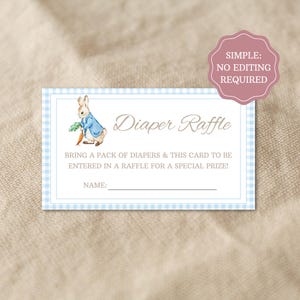 Peter Rabbit Diaper Raffle Tickets Invitation Inserts Boy Peter Rabbit ...