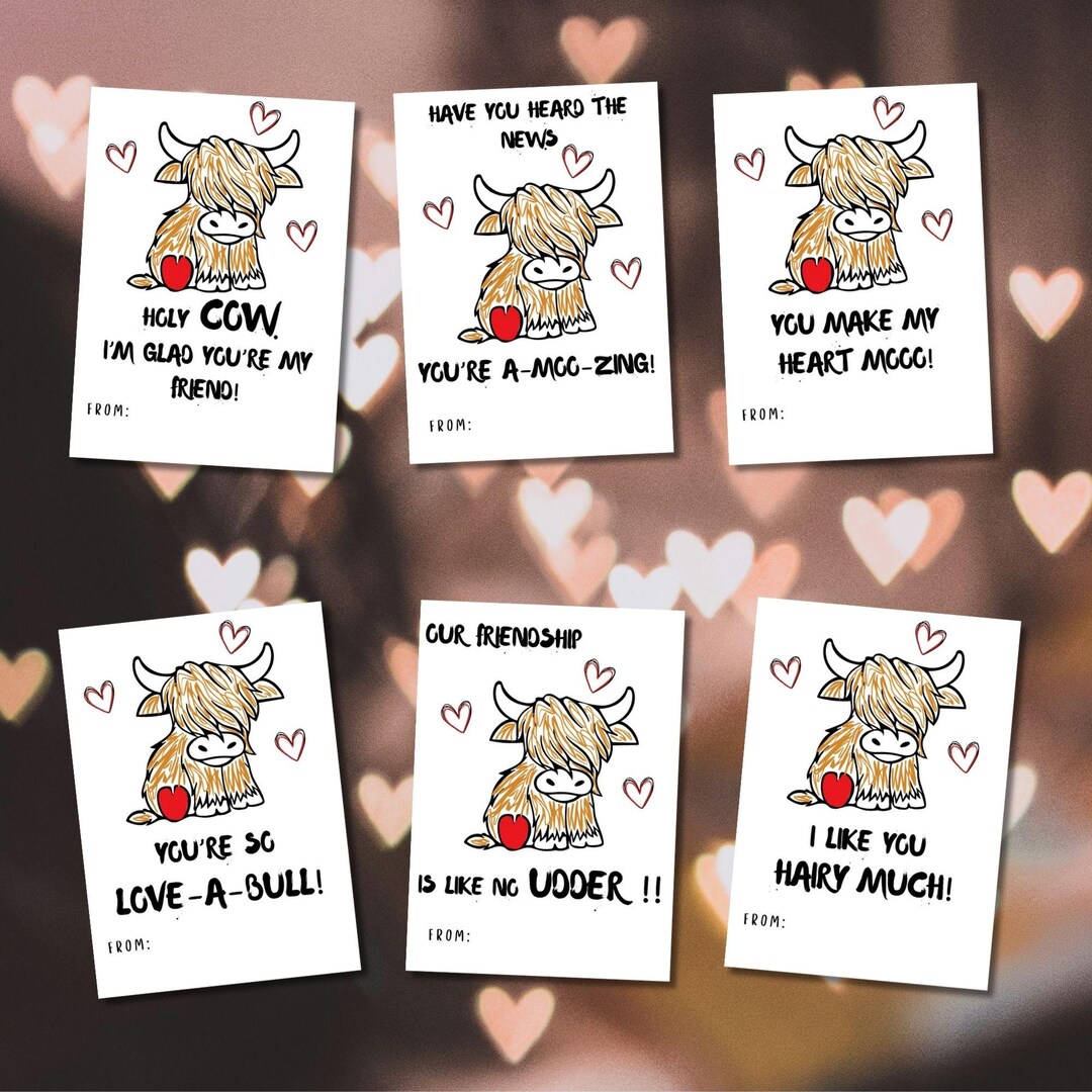 Highland Cow Valentine Cards Funny Classroom Printable Kids School ...