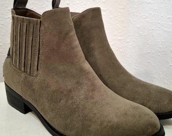 Eco Suede Boots, Woman Khaki Casual Boots, Retro Ladies, Vintage Cowgirl Boots, Texan Western, Am Tribal Shoes Female,