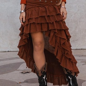 Skirt Boho,Tribal Skirt, Texan Style, Organic, Ruffle Skirt, Adjustable Waist, Cowgirl Boho Style Skirt
