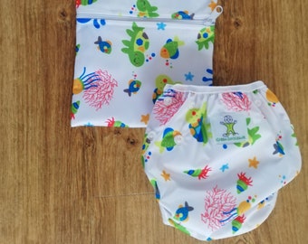 Reusable Cloth Swim Nappy One Size Fits All 0-3 years Sealife Print Pattern