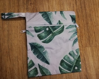 Leaf Print Cloth Nappy Wet Bag Double Pocket Greenbabiesuk
