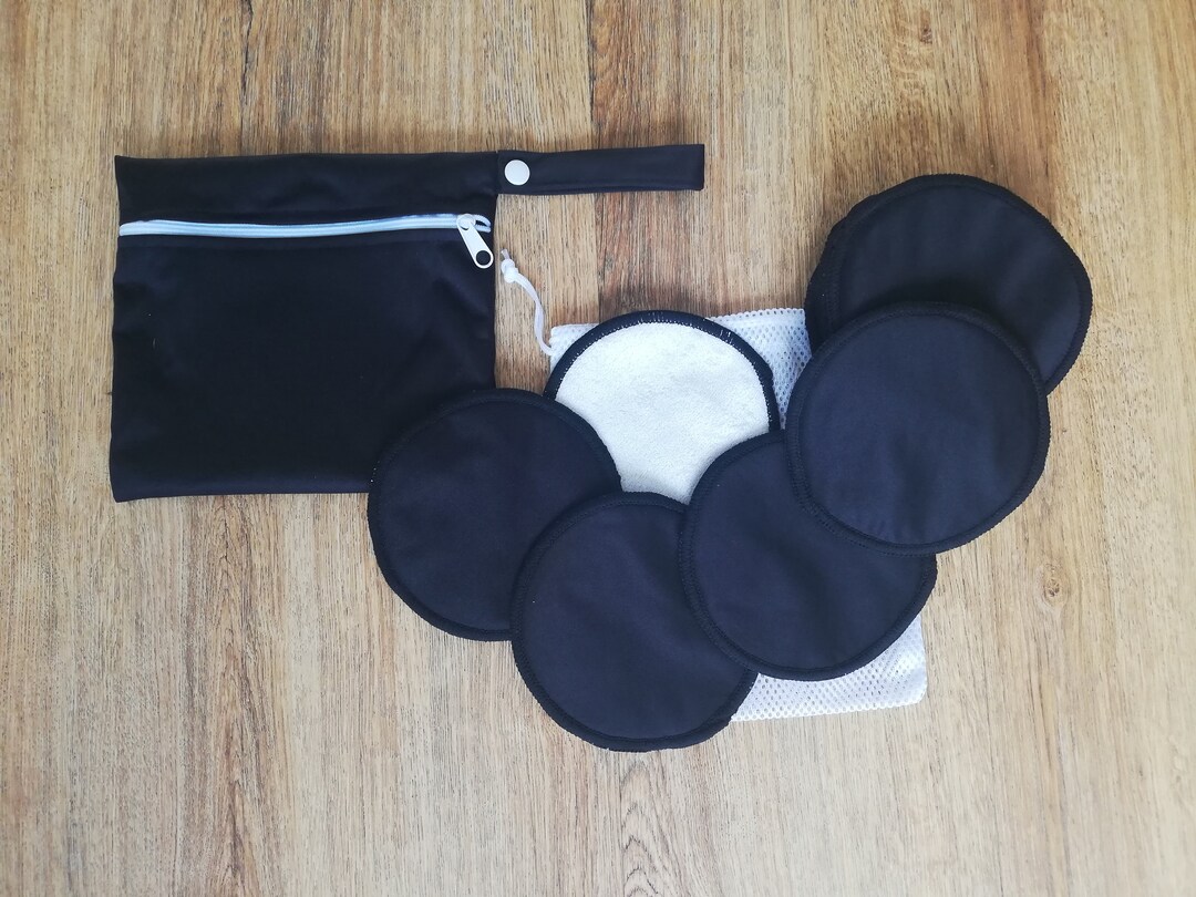 12 Washable Breast Pads Bamboo Reusable Breastfeeding Nursing Pad Black Etsy