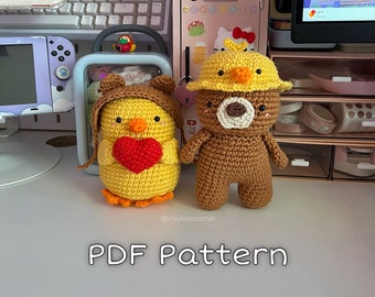 Cute Chick & Bear Couple Crochet PATTERN - Amigurumi Crochet Pattern - Chick Bear Plush Patten [PATTERN ONLY]