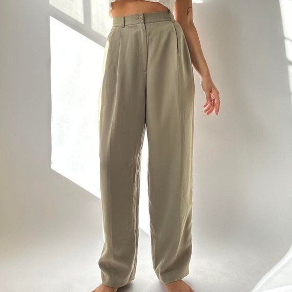 Vintage muted sage green high waisted trouser pant