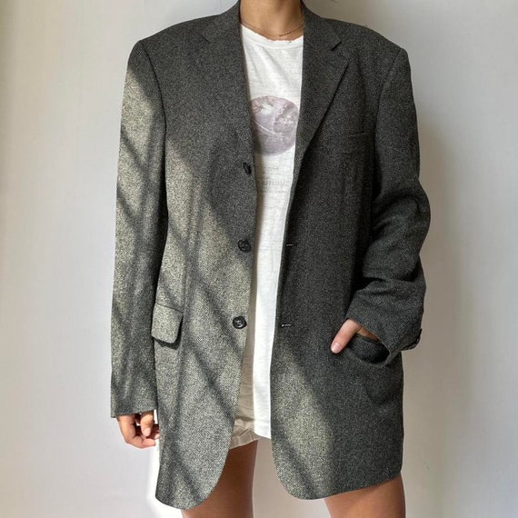 Vintage grey wool & silk Italian blazer jacket - image 7