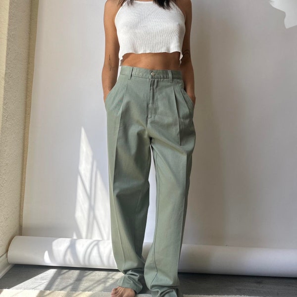 Vintage muted green cotton high waisted trouser pants