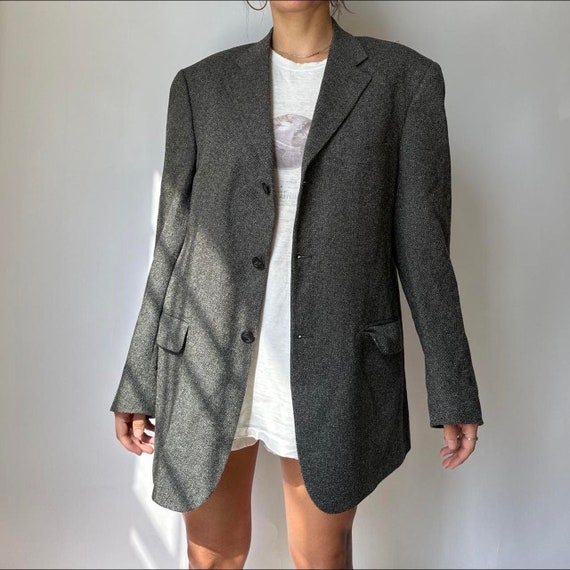 Vintage grey wool & silk Italian blazer jacket - image 3