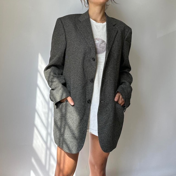 Vintage grey wool & silk Italian blazer jacket - image 2