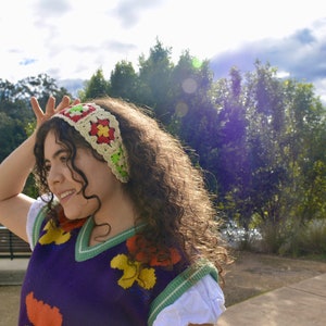 Crochet Granny Square headband flower cottagecore