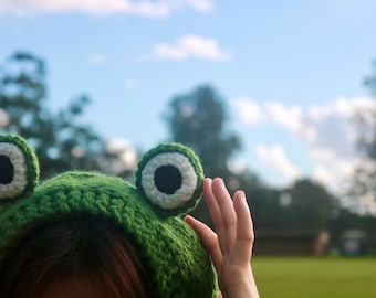 Frog headband knitted froggy hat crochet beanie gift