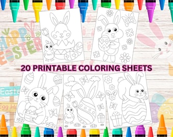 20 Easter Coloring Pages, Printable Easter Activity for Kids & Adults, Instant Download