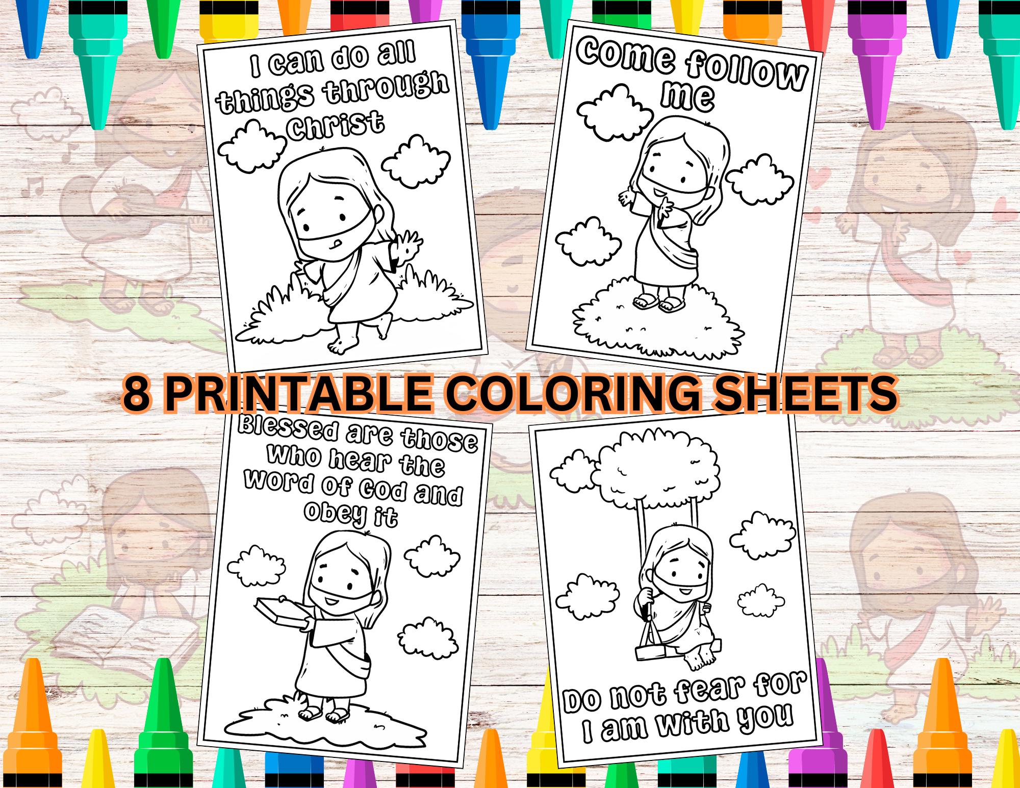 Printable Jesus Coloring Pages, Bible Verse Coloring Sheets, Christian Inspirational Kids Art, INSTANT DOWNLOAD