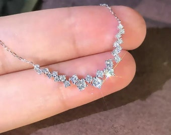 Collana di diamanti da donna, Collana con barra di diamanti, Collana di diamanti 3.2, Oro bianco 14K, Ciondolo di diamanti con catena, Regali per la festa della mamma