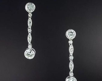 Pendientes colgantes de diamantes, Pendientes de boda, Pendientes de diamantes de 2,2 quilates, Oro blanco de 14 quilates, Pendientes para mujer, Regalos para mamá