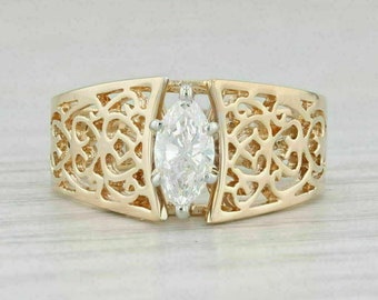 Wedding Ring, Openwork Diamond Ring, 1.80 CT Diamond Ring, 14K Yellow Gold Plated, Anniversary Gift, Gifts For Her