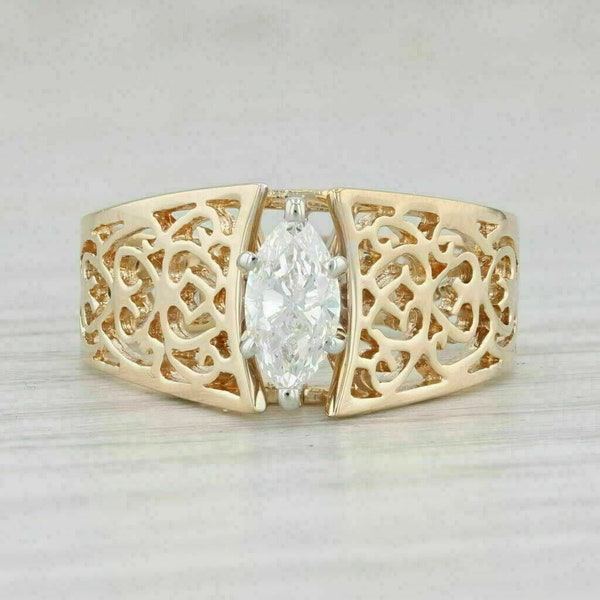 Wedding Ring, Openwork Diamond Ring, 1.80 CT Diamond Ring, 14K Yellow Gold Plated, Anniversary Gift, Gifts For Her