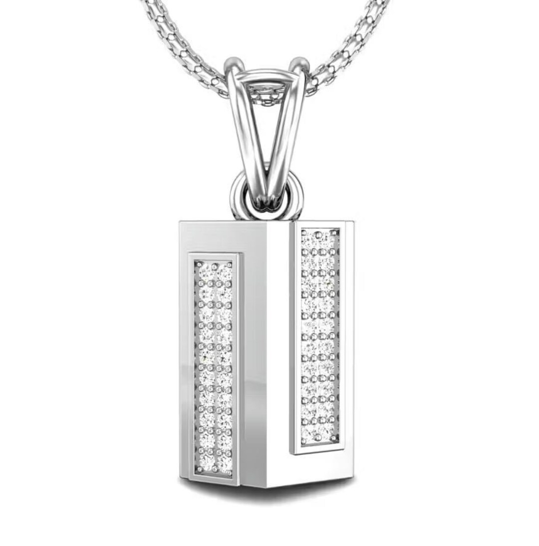 Men's Pendant, Mens Diamond Pendant, 14K White Gold, Pendant, Mens