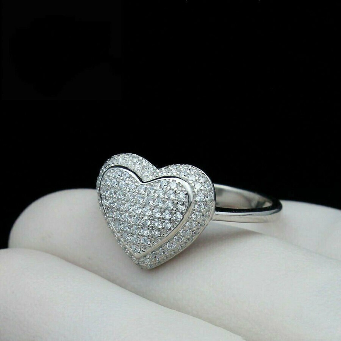 Heart Design Engagement Anniversary Ring 14k White Gold Etsy