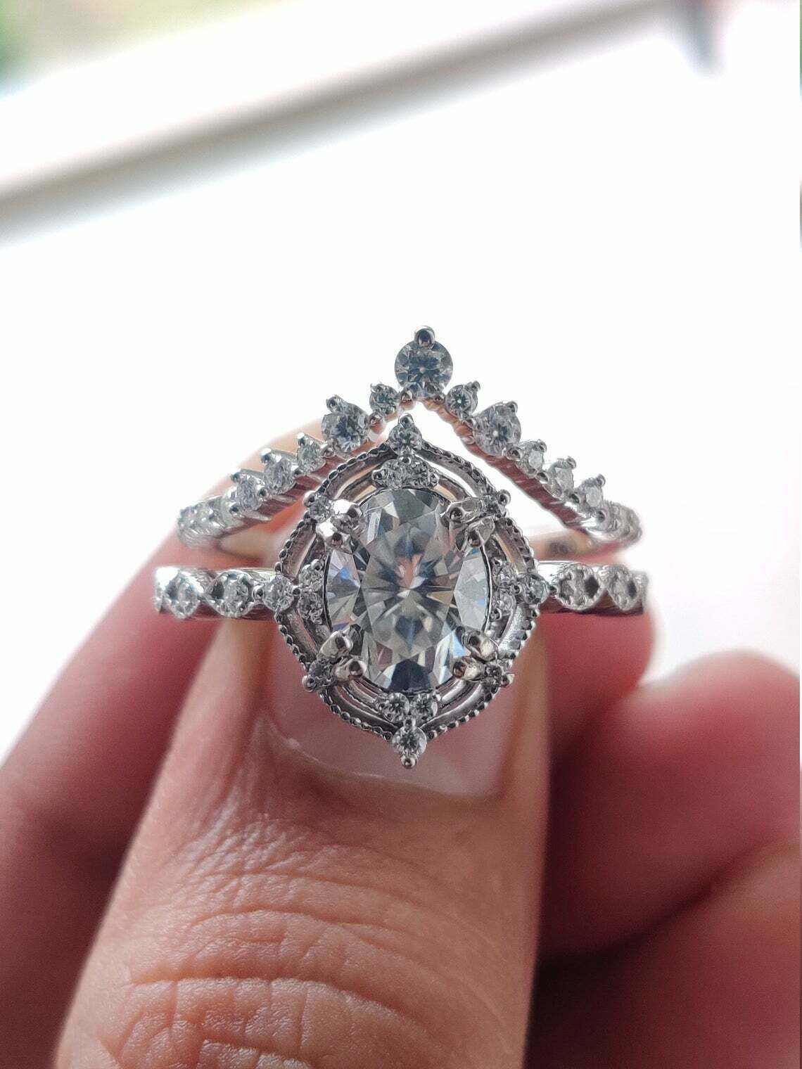 Vintage Style Wedding Ring Sets/ 2.12Ct Oval Diamond Ring Set Etsy