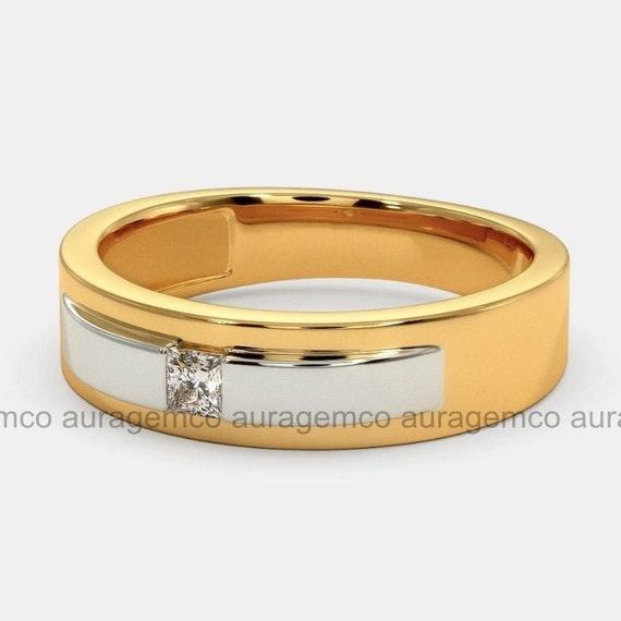 Men's Two Tone Wedding Band, 1.3 ct Princess Cut Diamond Ring, Mens Delicate Engagement Ring, Men's Statement Wedding Ring, Wedding Gifts
