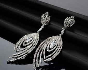 Boucles d'oreilles diamant, boucles d'oreilles pendantes, boucles d'oreilles fantaisie de fiançailles, or blanc 14 carats, boucles d'oreilles diamant de 2,2 carats, boucles d'oreilles, cadeau pour maman