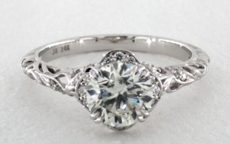 Engagement Ring, Vintage Art Deco Moissanite Ring, 2.3 Ct Colorless Moissanite Ring, 14K White Gold, Filigree shops Wedding Ring, Anniversary Gift