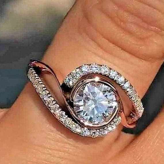 Anniversary Gift Women Ring Proposal Ring Engagement Diamond Ring Criss Cross Ring 2.2Ct Round Cut Diamond 14K White Gold Plated
